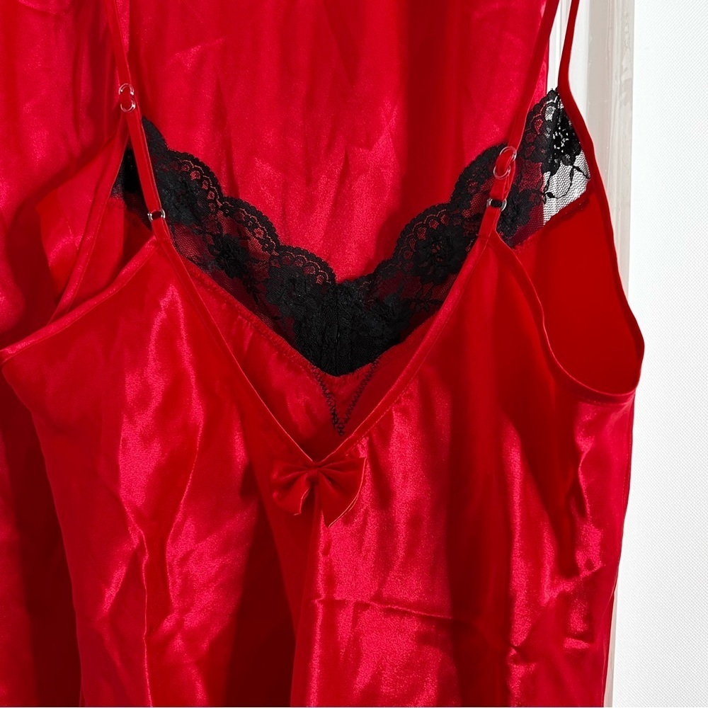 Private Luxuries Pajama Set Size Medium Vintage Red Scarlet 100% Polyester Lace - Picture 7 of 12